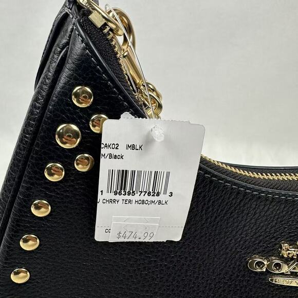 Coach Teri Hobo Bag With Rivets Shoulder Crossbody In Leather/Gold/Black CAK02 - Picture 5 of 10